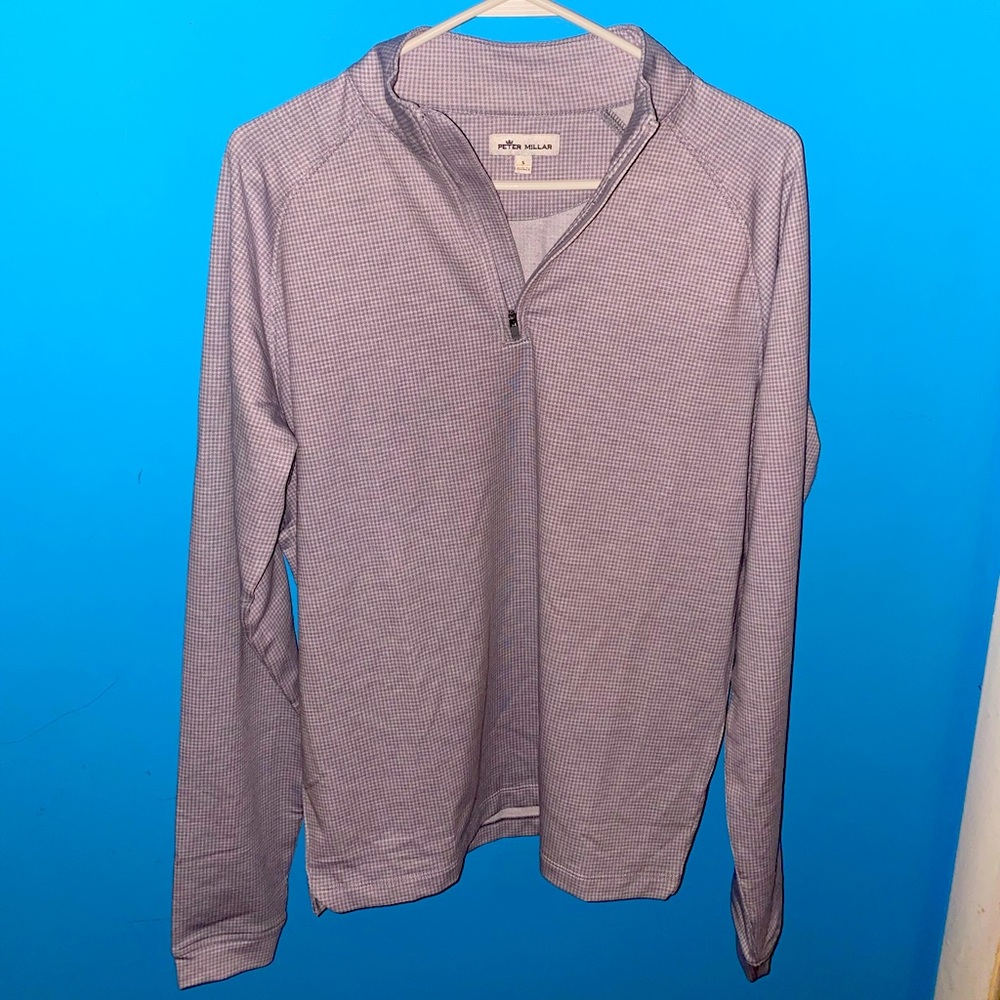 Peter Millar Men’s Golf / Performance Quarter Zip, Light Grey Houndstooth, Small